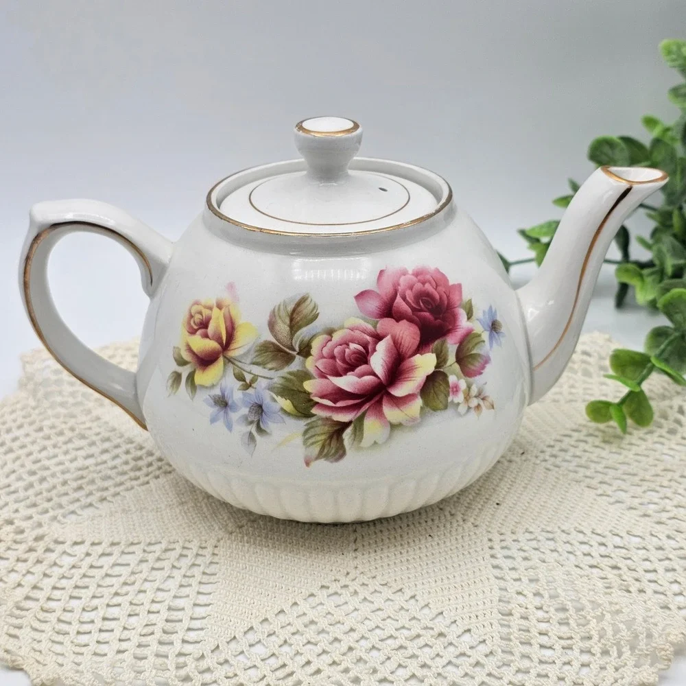 Vintage Ellgreave Wood & Sons Ironstone Floral Teapot Made in‎ England 848D